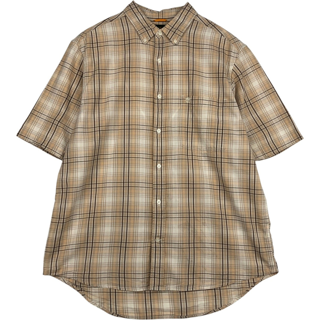 90s~00'S Timberland short sleeve button down check shirt men's XL size vintage cotton Beige type Vintage Second Hand