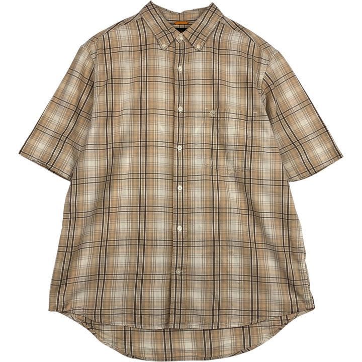 90s~00'S Timberland short sleeve button down check shirt men's XL size vintage cotton Beige type Vintage Second Hand