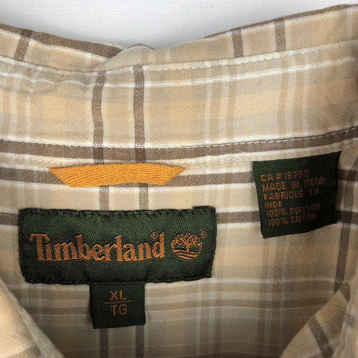 90s~00'S Timberland short sleeve button down check shirt men's XL size vintage cotton Beige type Vintage Second Hand