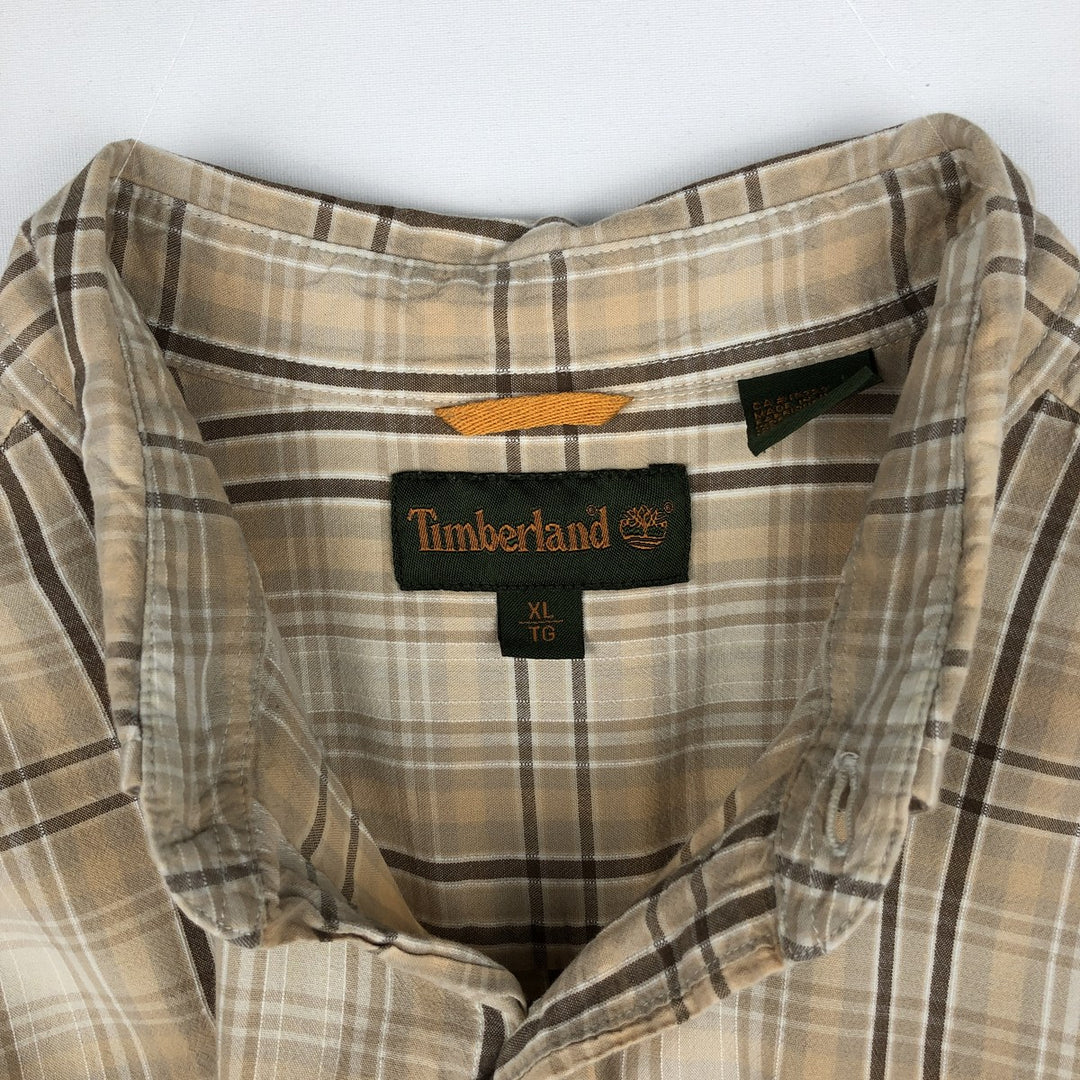 90s~00'S Timberland short sleeve button down check shirt men's XL size vintage cotton Beige type Vintage Second Hand