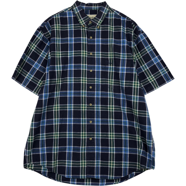 90s-00'S Eddie Bauer short-sleeved button-down check shirt, men's size XL (approx.) cotton purple type Vintage Second Hand