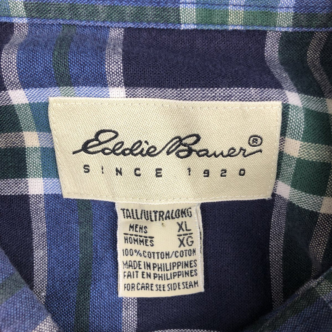 90s-00'S Eddie Bauer short-sleeved button-down check shirt, men's size XL (approx.) cotton purple type Vintage Second Hand