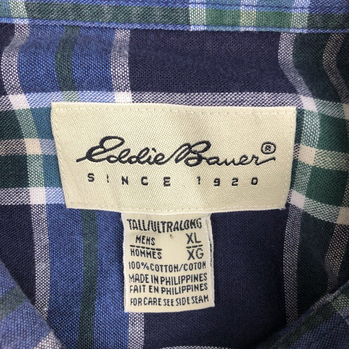90s-00'S Eddie Bauer short-sleeved button-down check shirt, men's size XL (approx.) cotton purple type Vintage Second Hand