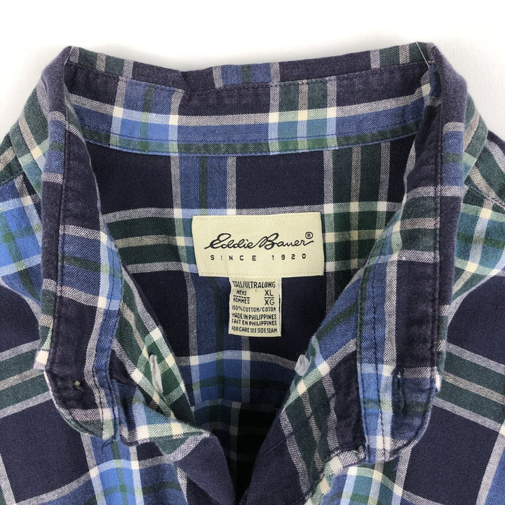 90s-00'S Eddie Bauer short-sleeved button-down check shirt, men's size XL (approx.) cotton purple type Vintage Second Hand