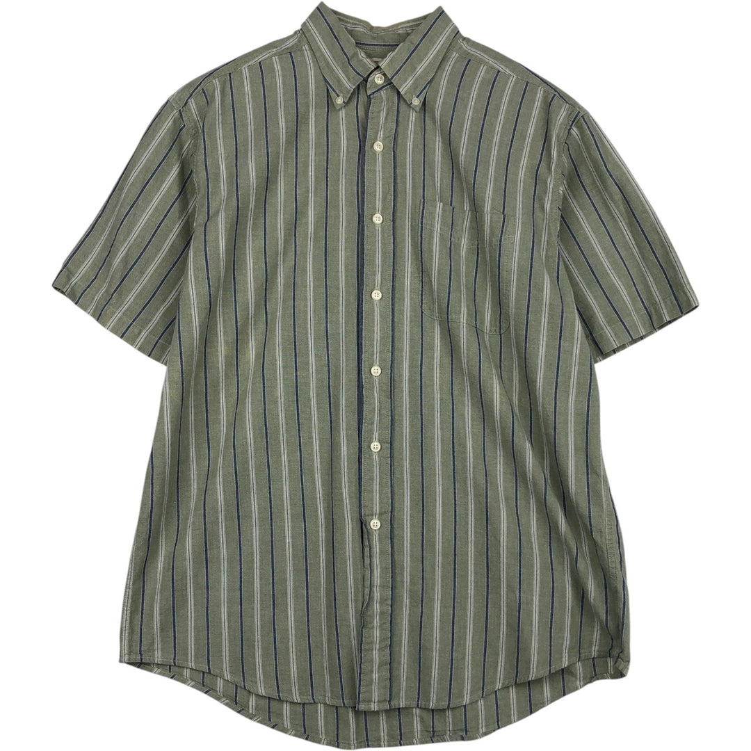 90s-00'S L.L.Bean Short-Sleeve Button-Down Striped Shirt, Men's Size M (Equivalent), Vintage cotton green type Vintage Second Hand