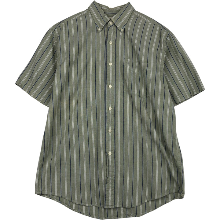 90s-00'S L.L.Bean Short-Sleeve Button-Down Striped Shirt, Men's Size M (Equivalent), Vintage cotton green type Vintage Second Hand
