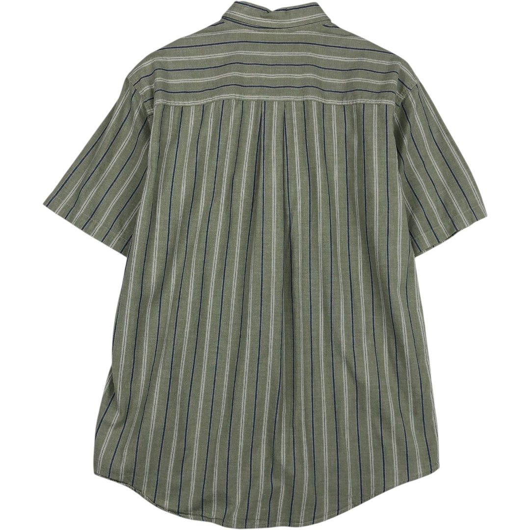 90s-00'S L.L.Bean Short-Sleeve Button-Down Striped Shirt, Men's Size M (Equivalent), Vintage cotton green type Vintage Second Hand