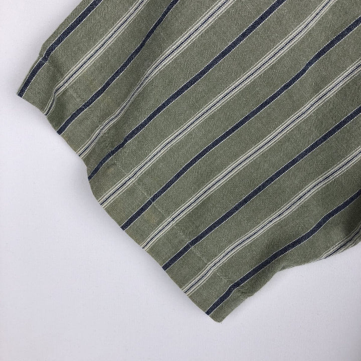 90s-00'S L.L.Bean Short-Sleeve Button-Down Striped Shirt, Men's Size M (Equivalent), Vintage cotton green type Vintage Second Hand