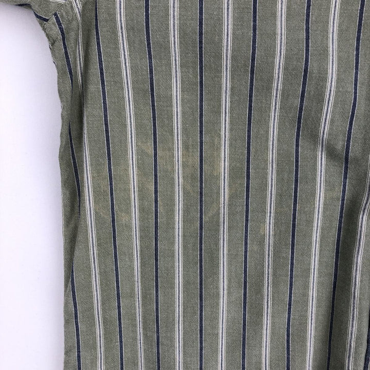 90s-00'S L.L.Bean Short-Sleeve Button-Down Striped Shirt, Men's Size M (Equivalent), Vintage cotton green type Vintage Second Hand