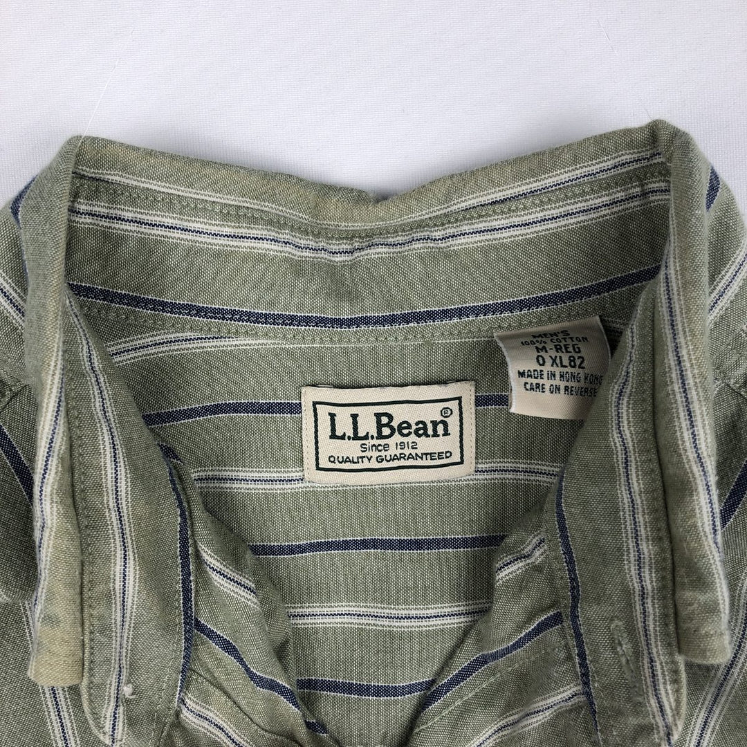 90s-00'S L.L.Bean Short-Sleeve Button-Down Striped Shirt, Men's Size M (Equivalent), Vintage cotton green type Vintage Second Hand