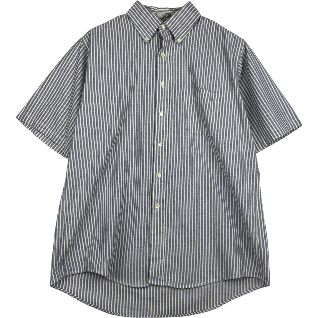 Vintage 1990'S LLBean short-sleeved button-down striped shirt, men's size L (approx.). cotton navy blue type Vintage Second Hand