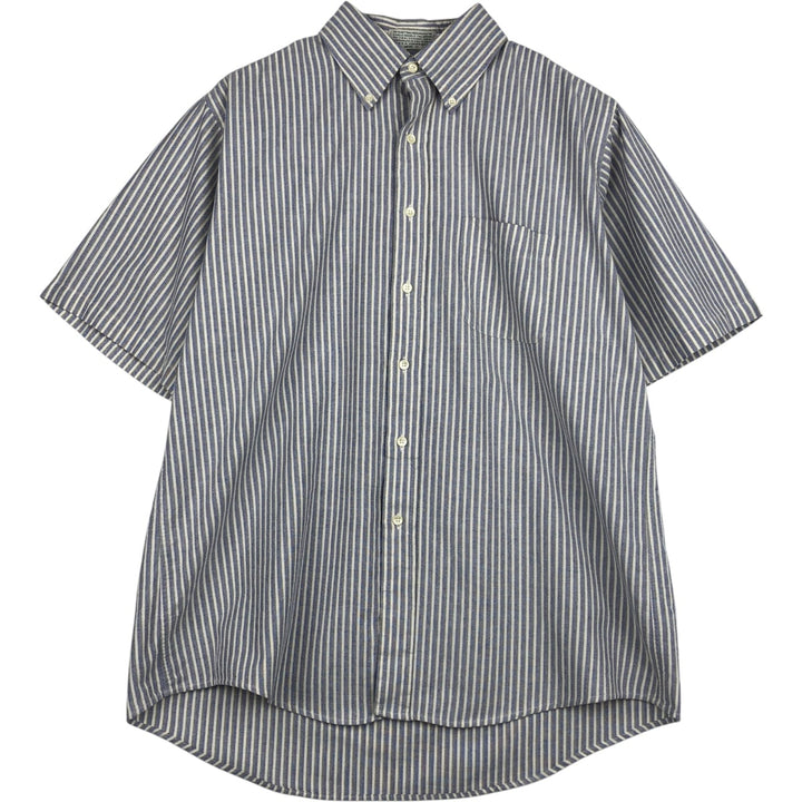 Vintage 1990'S LLBean short-sleeved button-down striped shirt, men's size L (approx.). cotton navy blue type Vintage Second Hand