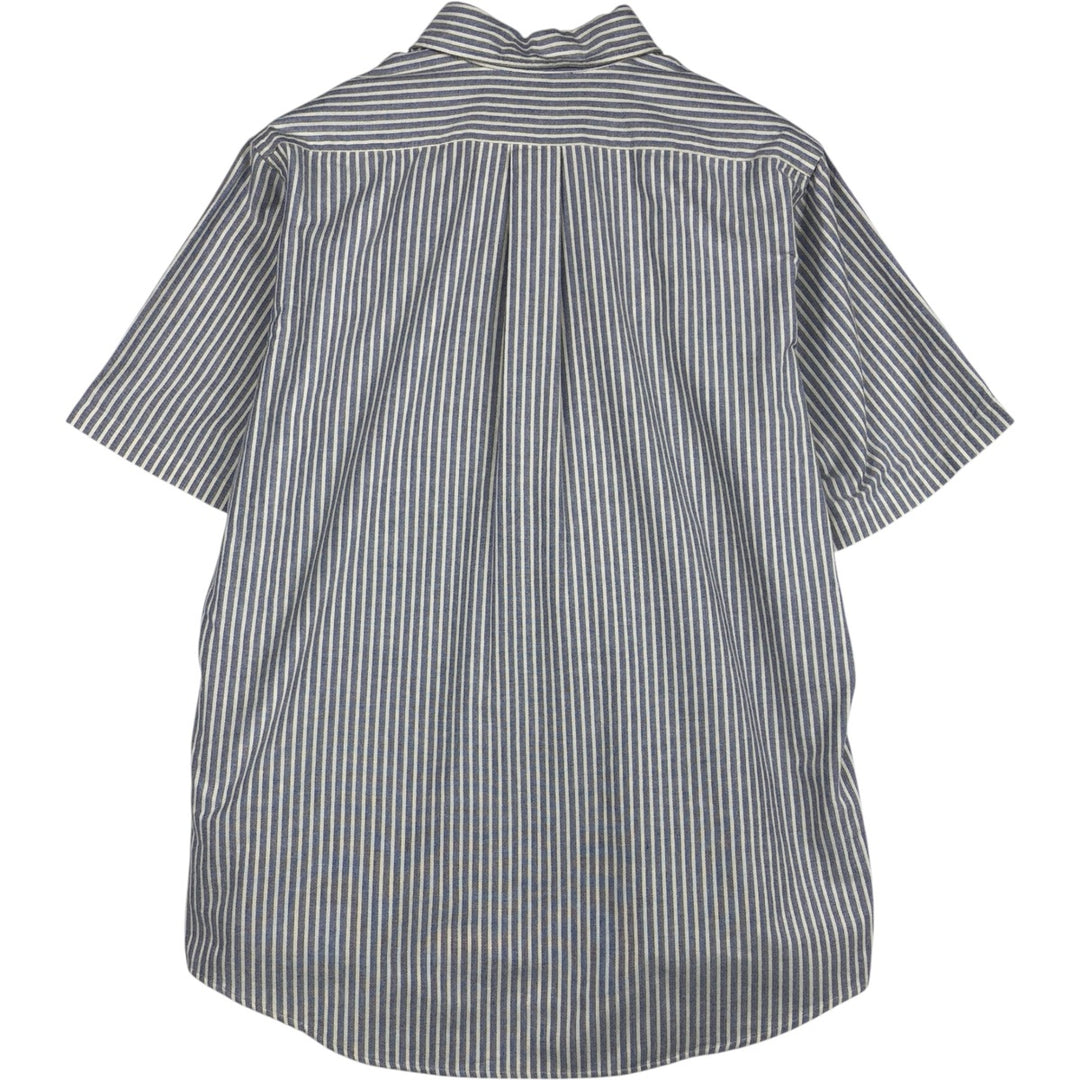Vintage 1990'S LLBean short-sleeved button-down striped shirt, men's size L (approx.). cotton navy blue type Vintage Second Hand