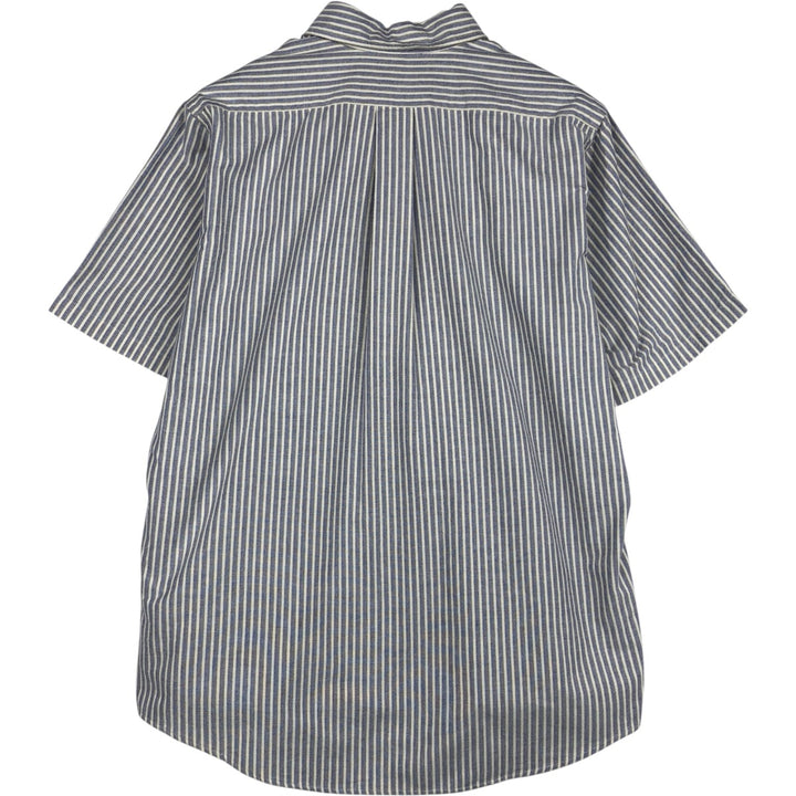 Vintage 1990'S LLBean short-sleeved button-down striped shirt, men's size L (approx.). cotton navy blue type Vintage Second Hand