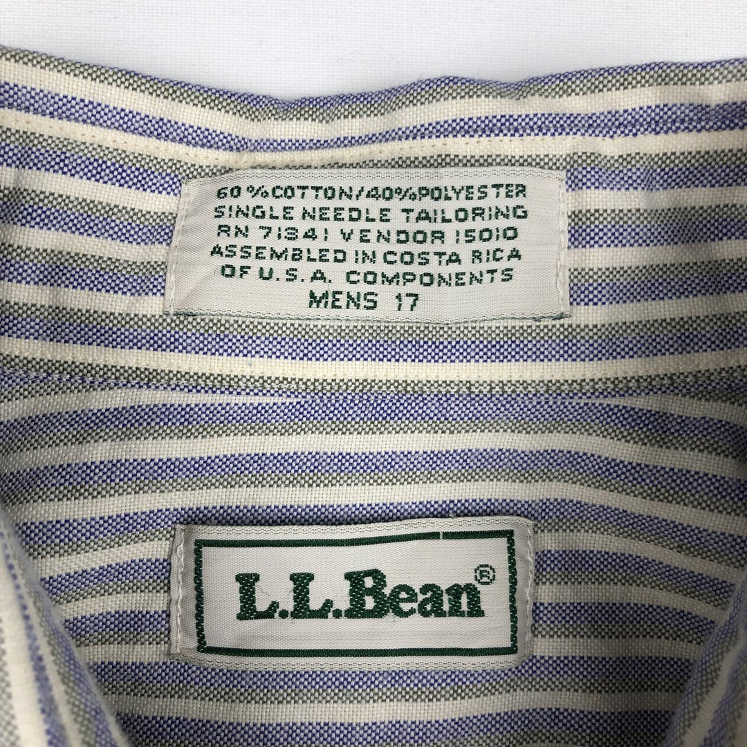 Vintage 1990'S LLBean short-sleeved button-down striped shirt, men's size L (approx.). cotton navy blue type Vintage Second Hand