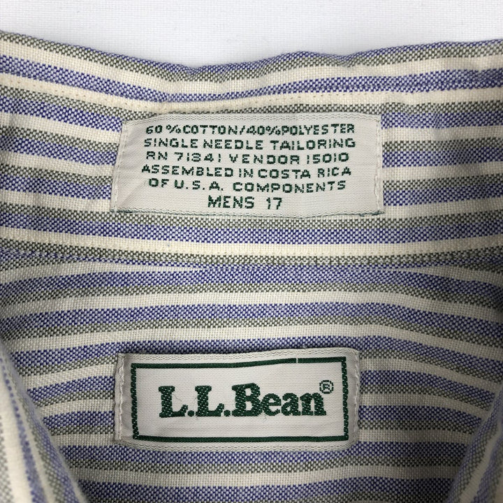 Vintage 1990'S LLBean short-sleeved button-down striped shirt, men's size L (approx.). cotton navy blue type Vintage Second Hand
