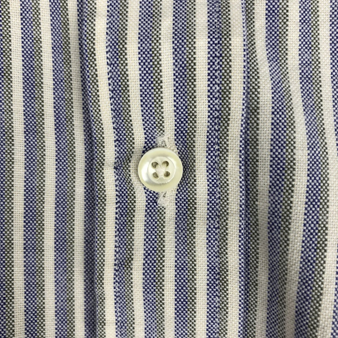 Vintage 1990'S LLBean short-sleeved button-down striped shirt, men's size L (approx.). cotton navy blue type Vintage Second Hand