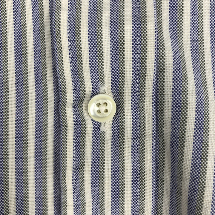 Vintage 1990'S LLBean short-sleeved button-down striped shirt, men's size L (approx.). cotton navy blue type Vintage Second Hand
