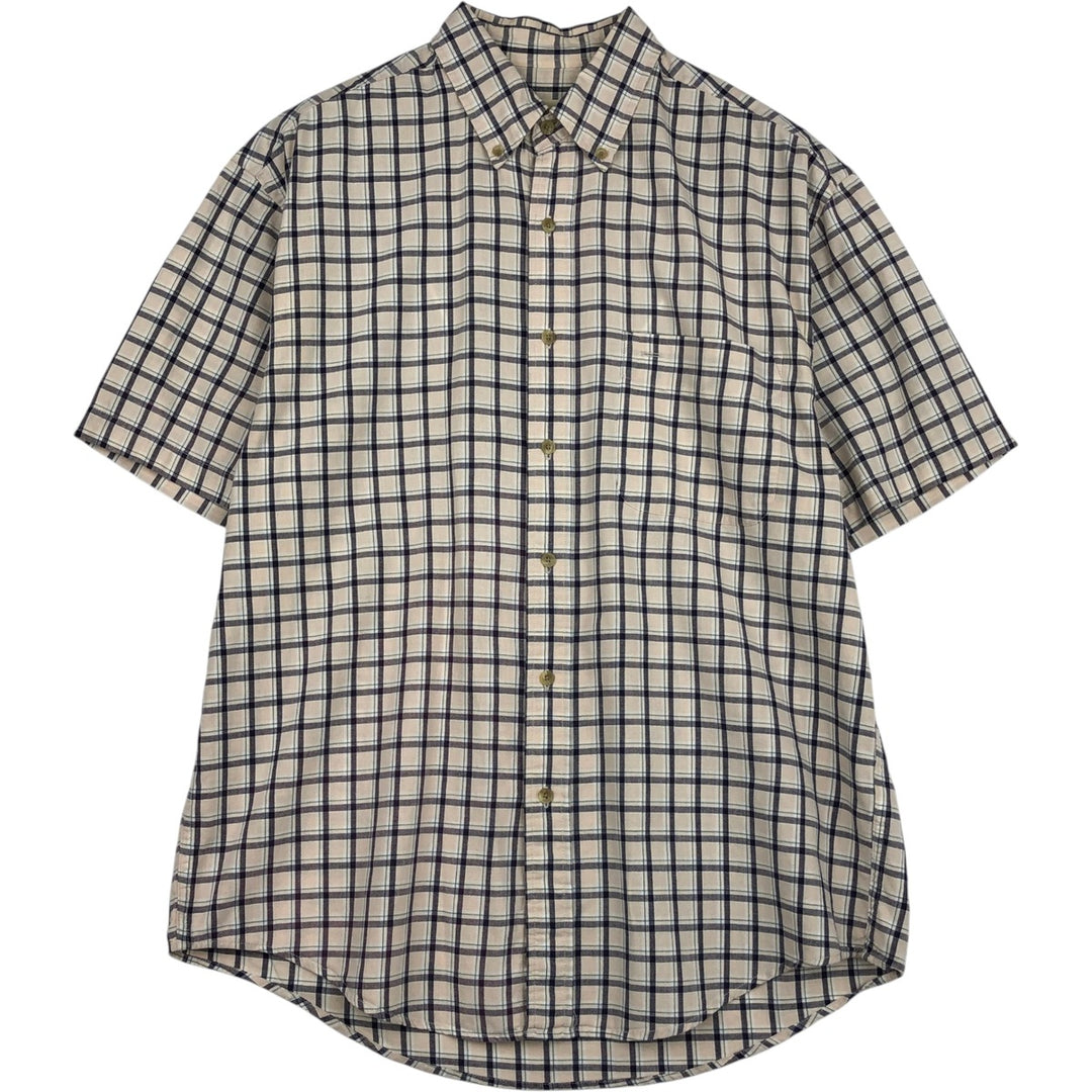 90s-00'S Eddie Bauer short-sleeved button-down check shirt, men's size M (approx.) cotton unbleached Vintage Second Hand