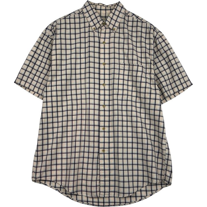 90s-00'S Eddie Bauer short-sleeved button-down check shirt, men's size M (approx.) cotton unbleached Vintage Second Hand