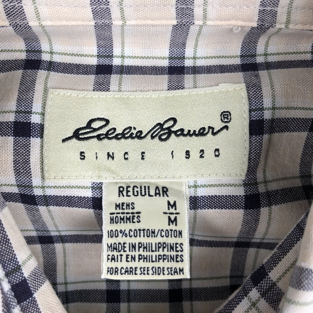 90s-00'S Eddie Bauer short-sleeved button-down check shirt, men's size M (approx.) cotton unbleached Vintage Second Hand