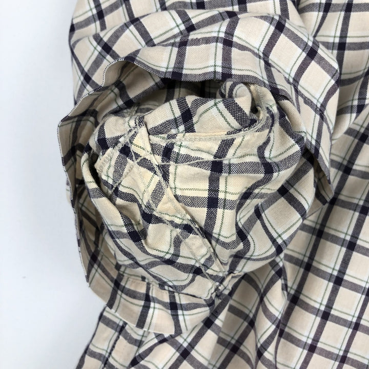 90s-00'S Eddie Bauer short-sleeved button-down check shirt, men's size M (approx.) cotton unbleached Vintage Second Hand