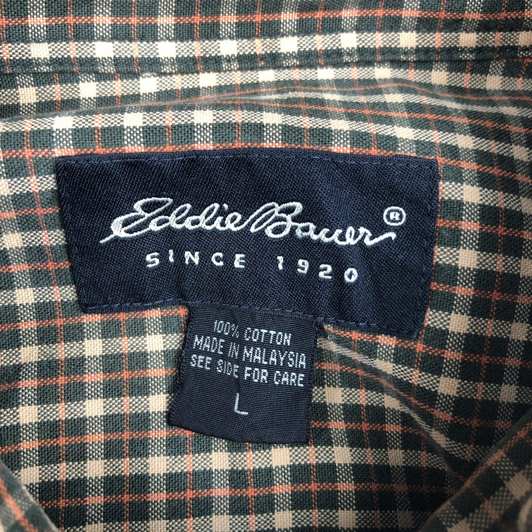2000'S Eddie Bauer Short-Sleeve Button-Down Check Shirt, Men's Size L (approx.) cotton brown type Vintage Second Hand