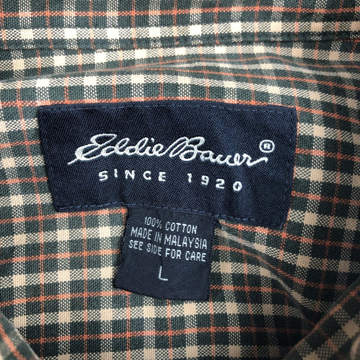 2000'S Eddie Bauer Short-Sleeve Button-Down Check Shirt, Men's Size L (approx.) cotton brown type Vintage Second Hand