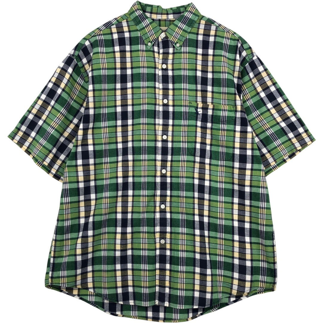1990'S Eddie Bauer Short-Sleeve Button-Down Check Shirt, Men's Size L (approx.), Vintage cotton green type Vintage Second Hand