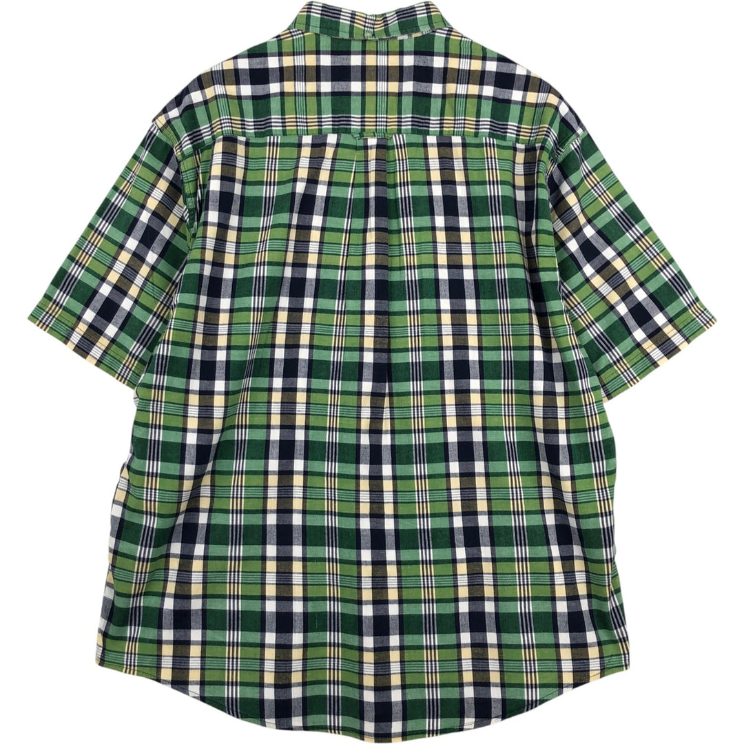 1990'S Eddie Bauer Short-Sleeve Button-Down Check Shirt, Men's Size L (approx.), Vintage cotton green type Vintage Second Hand