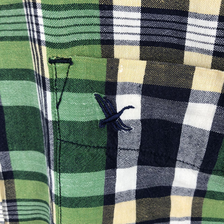 1990'S Eddie Bauer Short-Sleeve Button-Down Check Shirt, Men's Size L (approx.), Vintage cotton green type Vintage Second Hand