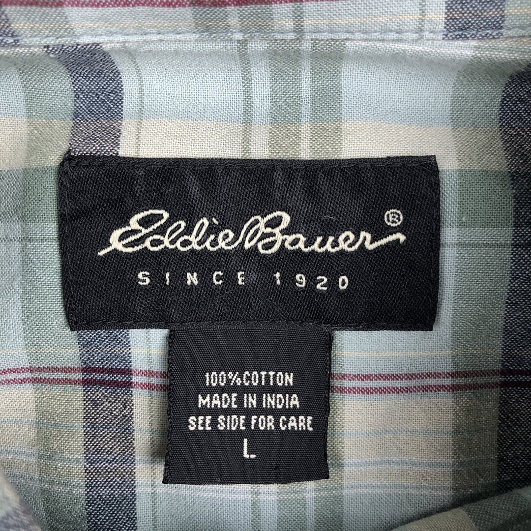 2000'S Eddie Bauer Short-Sleeve Button-Down Check Shirt, Men's Size L (approx.) cotton Blue type light blue Vintage Second Hand