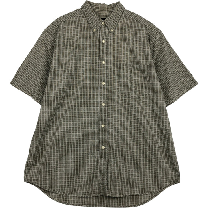 90s-00'S Eddie Bauer seersucker short-sleeved button-down check shirt, men's size L (approx.) cotton Khaki type sage green Vintage Second Hand