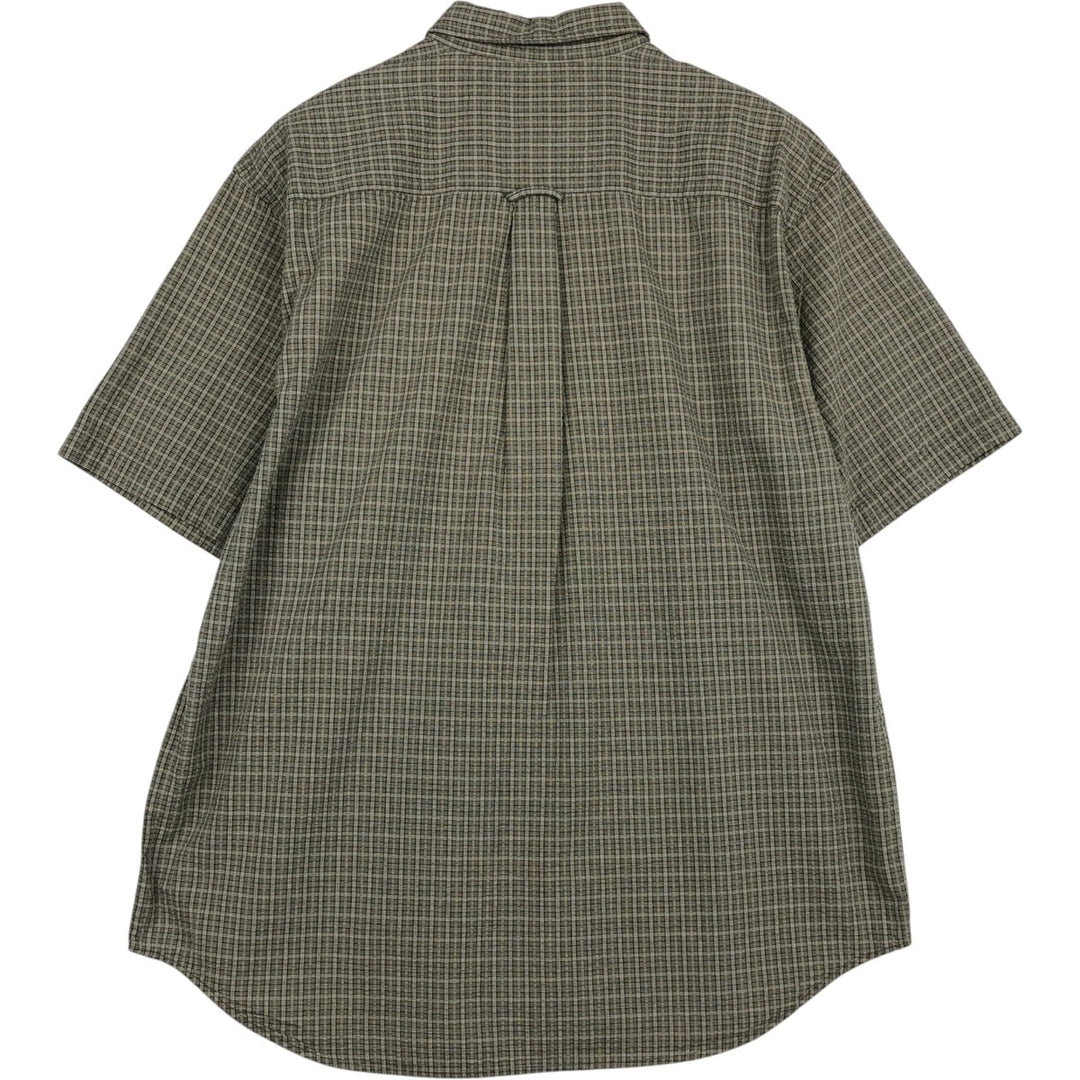 90s-00'S Eddie Bauer seersucker short-sleeved button-down check shirt, men's size L (approx.) cotton Khaki type sage green Vintage Second Hand