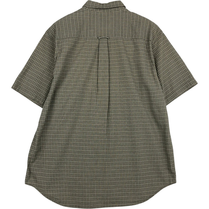 90s-00'S Eddie Bauer seersucker short-sleeved button-down check shirt, men's size L (approx.) cotton Khaki type sage green Vintage Second Hand