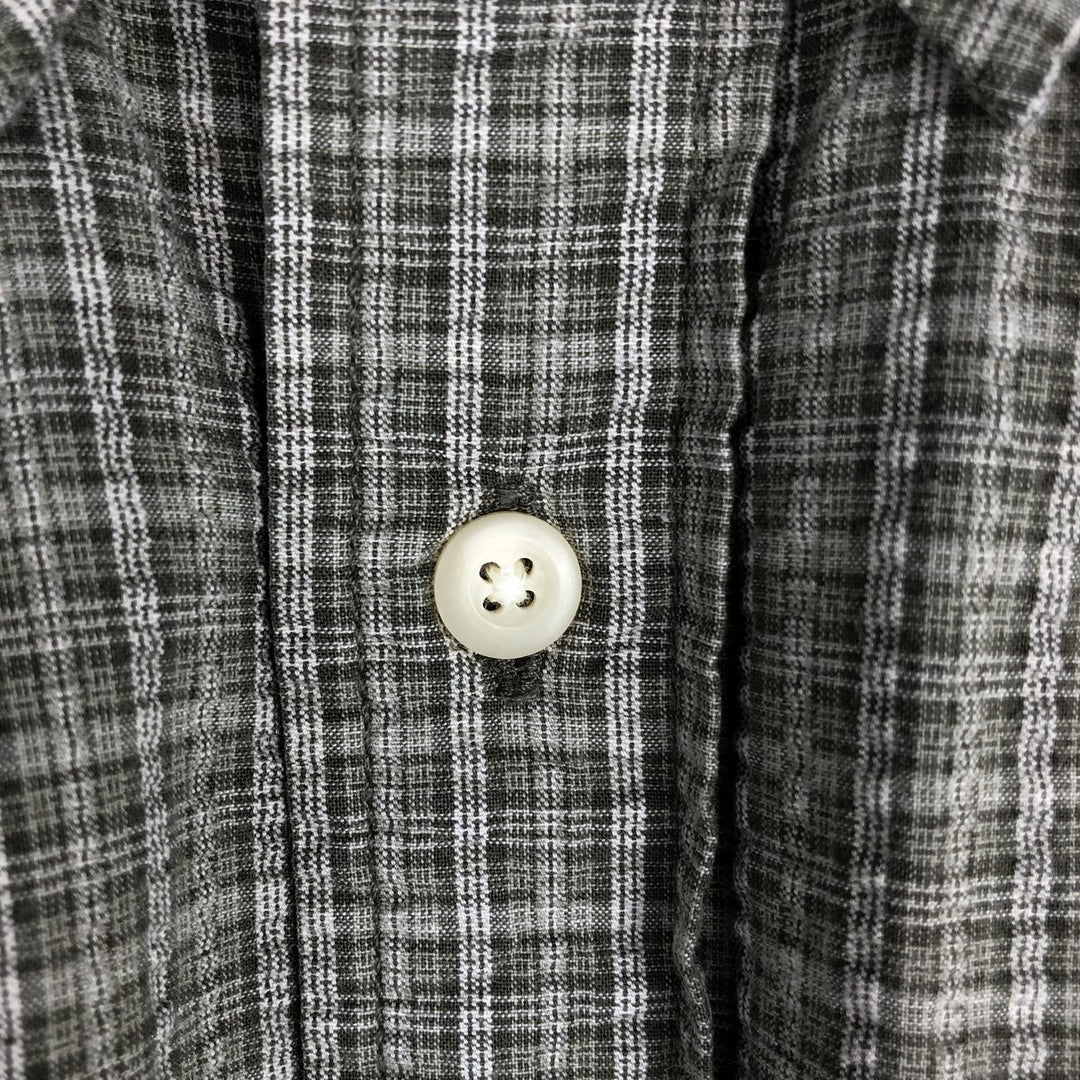90s-00'S Eddie Bauer seersucker short-sleeved button-down check shirt, men's size L (approx.) cotton Khaki type sage green Vintage Second Hand