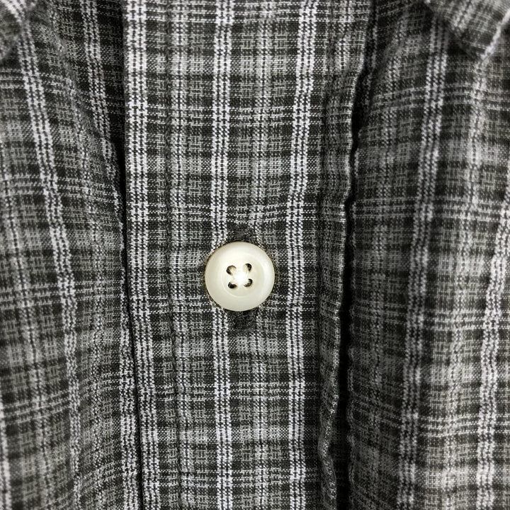 90s-00'S Eddie Bauer seersucker short-sleeved button-down check shirt, men's size L (approx.) cotton Khaki type sage green Vintage Second Hand
