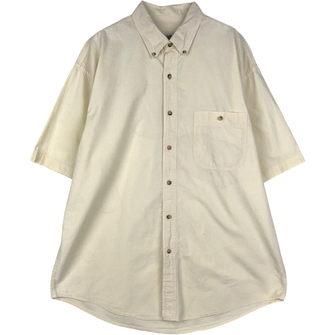 1990'S Eddie Bauer Seersucker Short-Sleeve Button-Down Striped Shirt, Men's Size L (approx.), Vintage cotton yellow type Vintage Second Hand