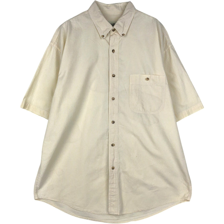 1990'S Eddie Bauer Seersucker Short-Sleeve Button-Down Striped Shirt, Men's Size L (approx.), Vintage cotton yellow type Vintage Second Hand
