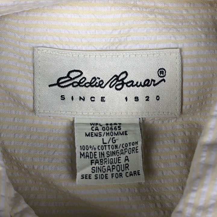 1990'S Eddie Bauer Seersucker Short-Sleeve Button-Down Striped Shirt, Men's Size L (approx.), Vintage cotton yellow type Vintage Second Hand