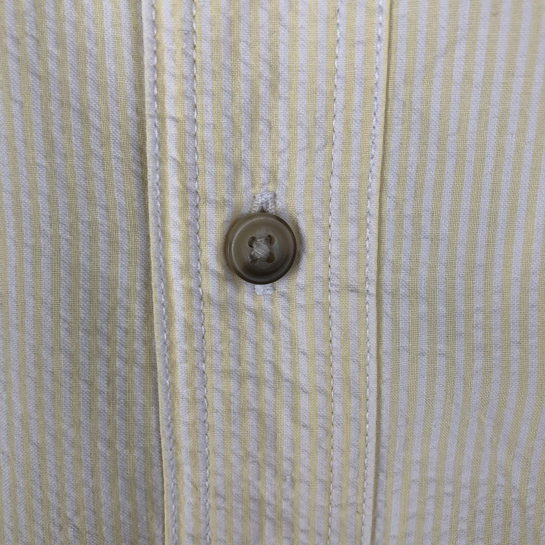 1990'S Eddie Bauer Seersucker Short-Sleeve Button-Down Striped Shirt, Men's Size L (approx.), Vintage cotton yellow type Vintage Second Hand