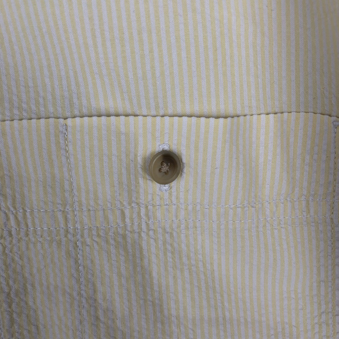 1990'S Eddie Bauer Seersucker Short-Sleeve Button-Down Striped Shirt, Men's Size L (approx.), Vintage cotton yellow type Vintage Second Hand