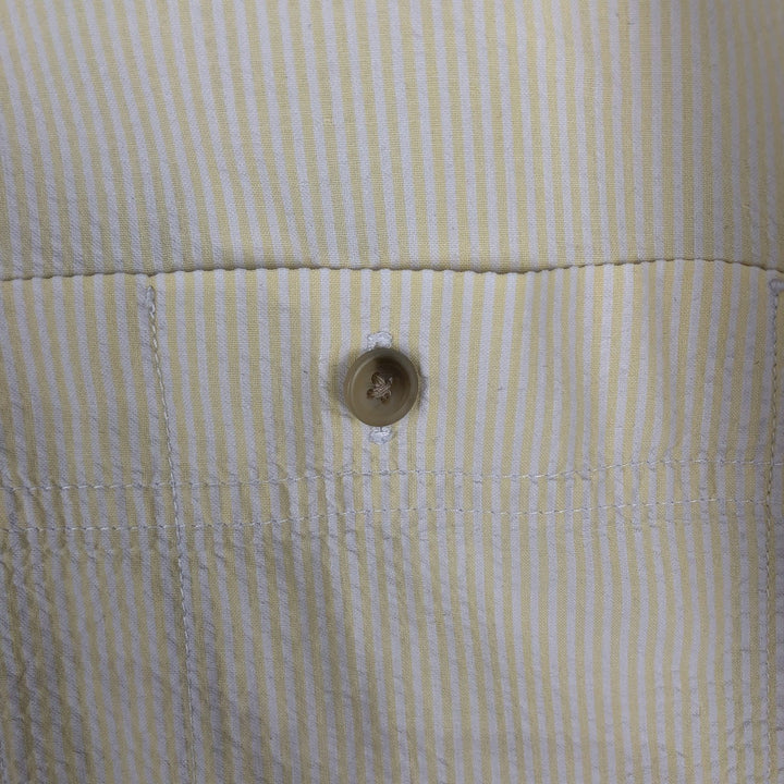 1990'S Eddie Bauer Seersucker Short-Sleeve Button-Down Striped Shirt, Men's Size L (approx.), Vintage cotton yellow type Vintage Second Hand