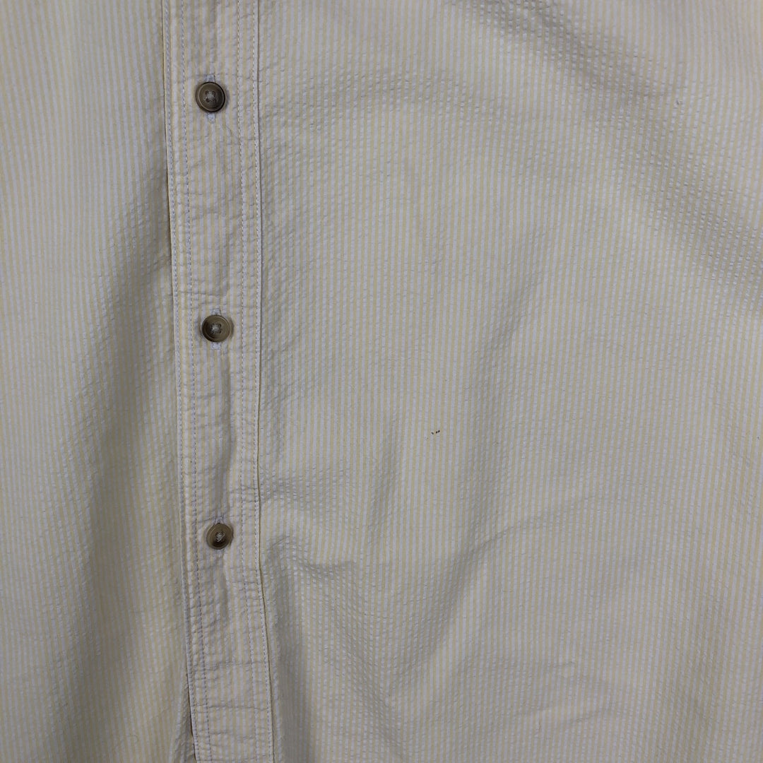 1990'S Eddie Bauer Seersucker Short-Sleeve Button-Down Striped Shirt, Men's Size L (approx.), Vintage cotton yellow type Vintage Second Hand