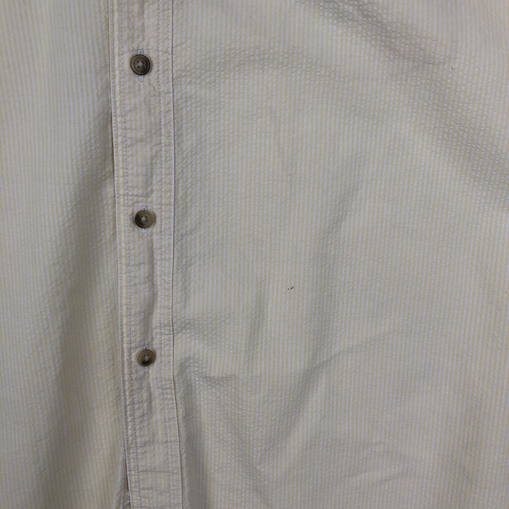 1990'S Eddie Bauer Seersucker Short-Sleeve Button-Down Striped Shirt, Men's Size L (approx.), Vintage cotton yellow type Vintage Second Hand