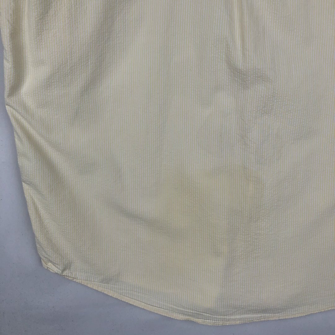 1990'S Eddie Bauer Seersucker Short-Sleeve Button-Down Striped Shirt, Men's Size L (approx.), Vintage cotton yellow type Vintage Second Hand