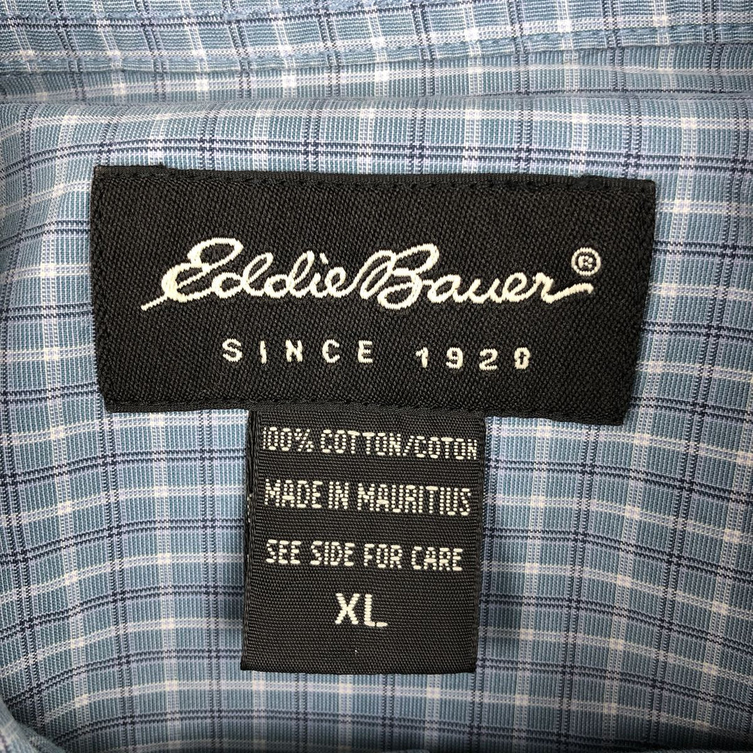 2000'S Eddie Bauer short-sleeved check shirt, men's size XL (approx.) cotton Blue type light blue Vintage Second Hand