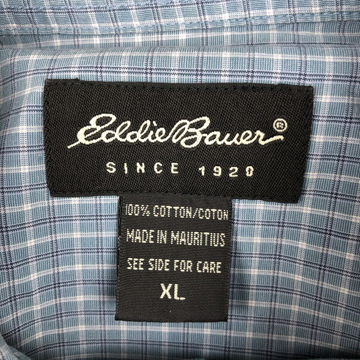 2000'S Eddie Bauer short-sleeved check shirt, men's size XL (approx.) cotton Blue type light blue Vintage Second Hand