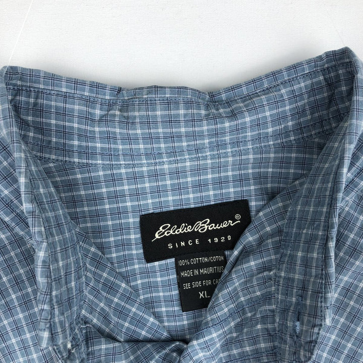 2000'S Eddie Bauer short-sleeved check shirt, men's size XL (approx.) cotton Blue type light blue Vintage Second Hand