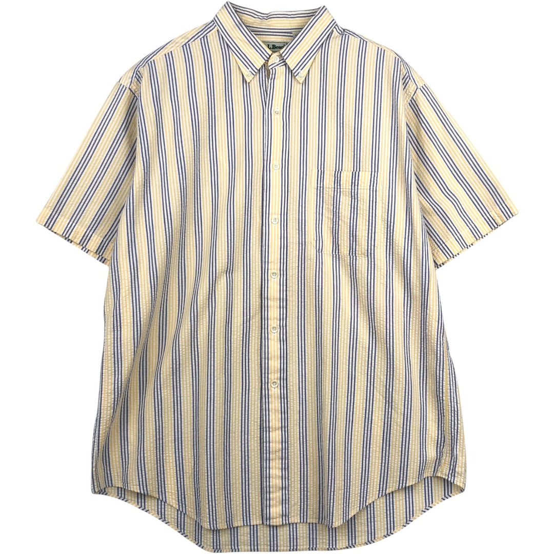 Vintage 1990'S L.L.Bean seersucker short-sleeved button-down striped shirt, men's size L (approx.). cotton yellow type Vintage Second Hand
